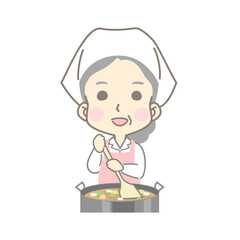 お鍋をかき混ぜる笑顔の調理スタッフ（給食センター・食堂・調理加工）