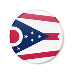 Ohio flag circle button icon, US state round badge. 3D realistic isolated vector illustration