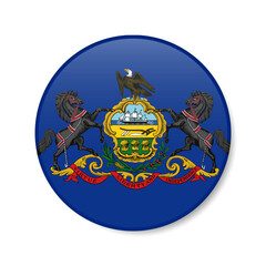 Pennsylvania flag circle button icon, US state round badge. 3D realistic isolated vector illustration