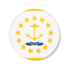 Rhode Island flag circle button icon, US state round badge. 3D realistic isolated vector illustration