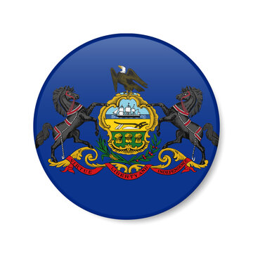 Pennsylvania Flag Circle Button Icon, US State Round Badge. 3D Realistic Isolated Vector Illustration