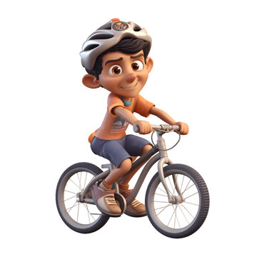 3D illustration of a cartoon character riding a bicycle.isolated on white background