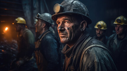 Plakat People working inside a coal mine