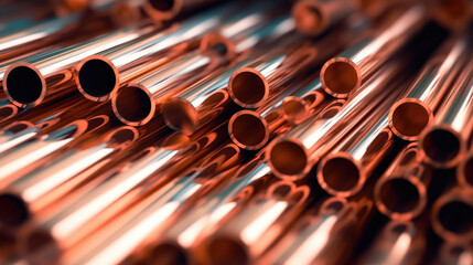 Naklejka premium Close-up of copper pipes used in plumbing