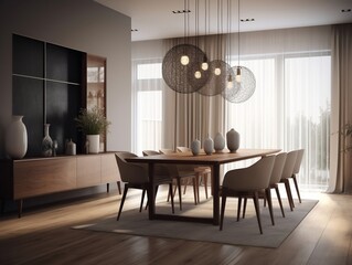 The interior design of the modern dining room generative ai