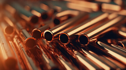 Close-up of copper pipes used in plumbing