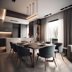 The interior design of the modern dining room generative ai