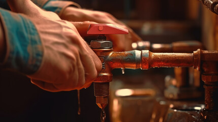 Fototapeta na wymiar Close-up of Plumber's Hand Repairing Sink Pipe