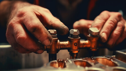 Close-up of Plumber's Hand Repairing Sink Pipe - Powered by Adobe