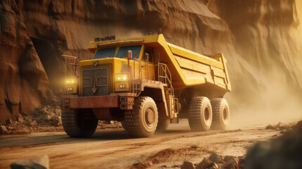Fototapeta na wymiar A yellow haul truck in the mine