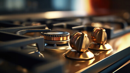 Fototapeta premium Close-up of gas stove with blue fire