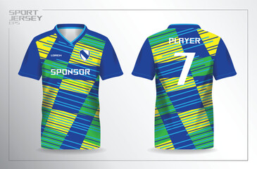 blue green yellow sport jersey for football and soccer shirt template