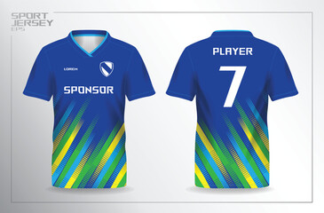 blue green yellow sport jersey for football and soccer shirt template