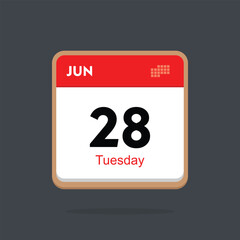 tuesday 28 june icon with black background, calender icon