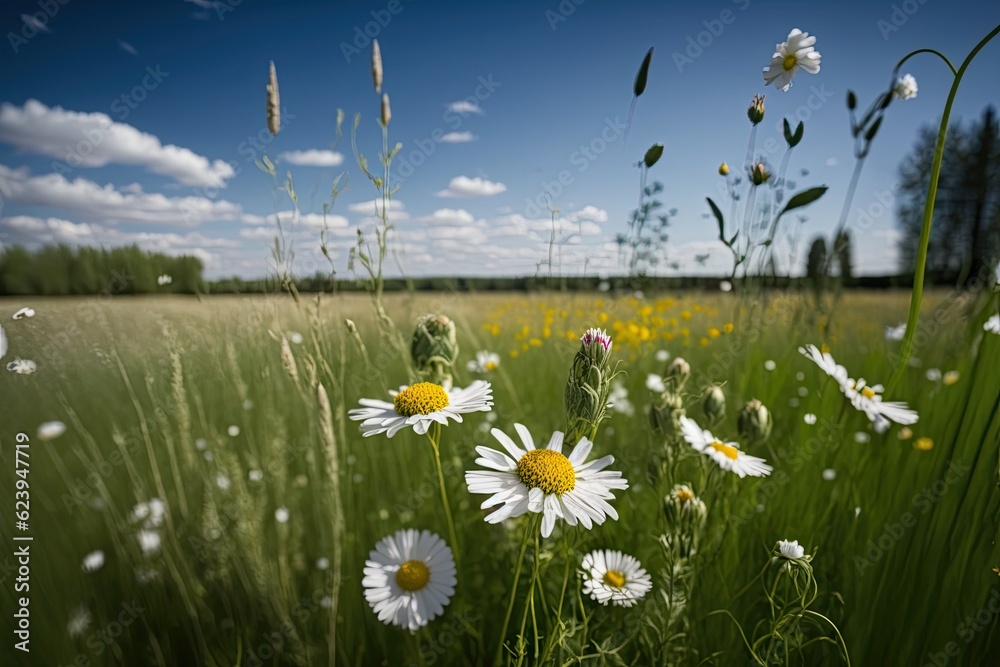 Canvas Prints vibrant wildflower field under a clear blue sky. Generative AI