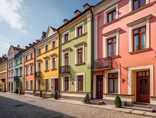 Colorful stucco traditional private townhouses residential architecture exterior generative ai