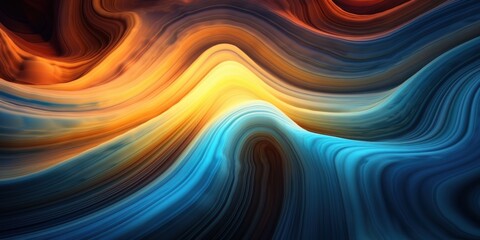 Abstract colorful fantasy with stone yellow orange and blue waves blending into each other. Ai generation