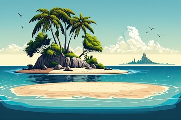 Obraz na płótnie Canvas tropical island paradise with palm trees and crystal clear water. Generative AI