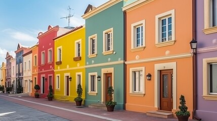 Obraz premium Colorful stucco traditional private townhouses residential architecture exterior generative ai