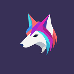 Wolf. Abstract, colorful, neon portrait of a Wolf's head on background in pop art style.