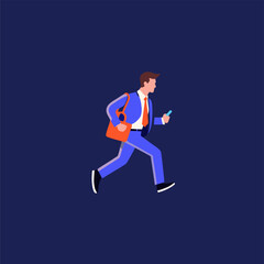 Fototapeta na wymiar Business man with briefcase running fast. Business deadline and efficient concept. Vector illustration.