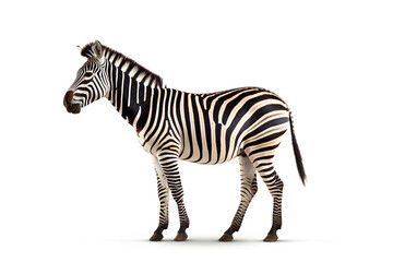 Fototapeta na wymiar Graceful Stripes: Side View of African Zebra Standing, Isolated on White