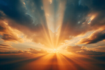 Naklejka na ściany i meble Sunrise_dramatic_blue_sky_with_orange_sun_rays_brea