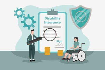 Woman on wheelchair looking at disability insurance form