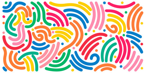 Doodle sketch style of colorful shapes and lines on white background for concept design.