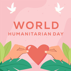flat design world humanitarian day with hands holding love shape - obrazy, fototapety, plakaty
