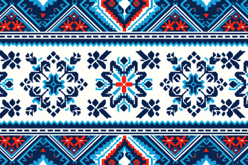 Traditional Blue and Red Floral Folk Pattern