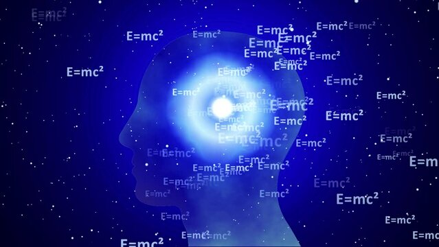 Human head silhouette with albert einstein formula effect