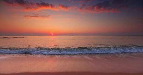 Sunrise over the sea waves and beach, tropical ocean shore destination for relaxation and meditation - Powered by Adobe