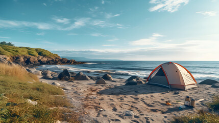 summer vacation camping on the beach
