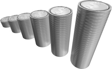 Digital png illustration of columns of dollar coins on transparent background