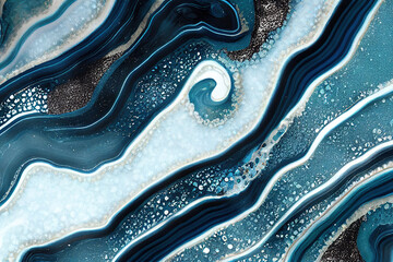 Vivid blue acrylic color liquid ink swirled abstract background with modern ravishing turbulence wavy pattern and detailed texture by Generative AI. - obrazy, fototapety, plakaty