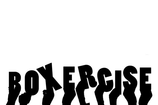 Digital png silhouette image of hands holding boxercise text on transparent background
