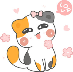 set of cute cartoon playful kitten cat in different 