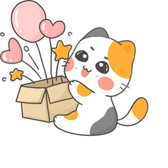 set of cute cartoon playful kitten cat in different 