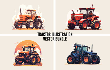 Tractor flat illustration vector Bundle, tractor flat vector set, farm tractor Collection
