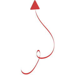 Digital png illustration of red curved arrow on transparent background