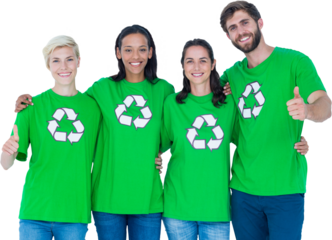 Digital png illustration of diverse group of people wearing green shirts on transparent background