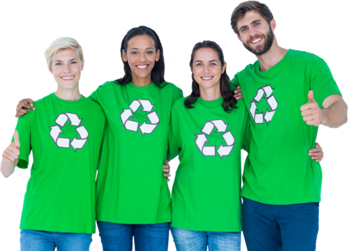 Digital png illustration of diverse group of people wearing green shirts on transparent background - Powered by Adobe