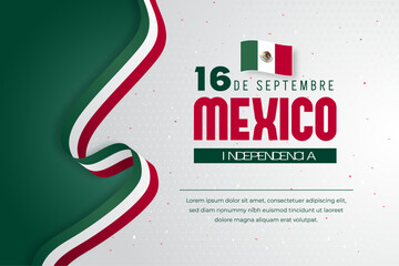Mexico Independence Day 16th September banner with flag ribbon and confetti illustration
