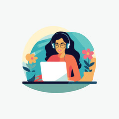 beautiful woman sitting working on computer