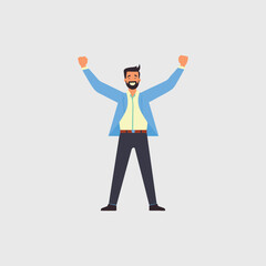 man celebrating with arms up