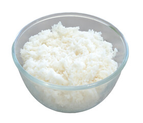 Steamed rice in transparent bowl isolated on white background with clipping path. in png file format