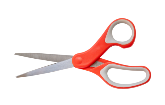 multipurpose scissors with orange handle isolated on white background with clipping path. in png file format