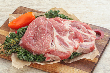 Raw pork neck for cooking