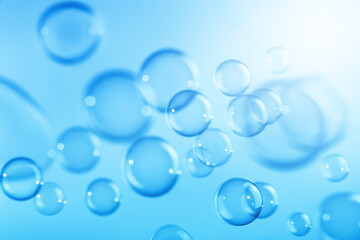 Beautiful Transparent Blue Soap Bubbles Floating in The Air. Abstract Background, Celebration Festive Backdrop, Refreshing of Soap Suds Bubbles Water.	